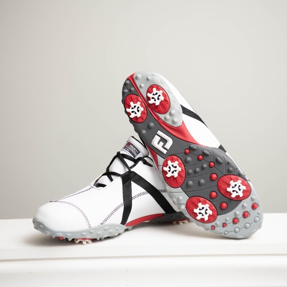 Footjoy -NEW-  M Project Golf Shoes Spiked FJ Men size 13W White Leather Lace Up - Picture 1 of 10